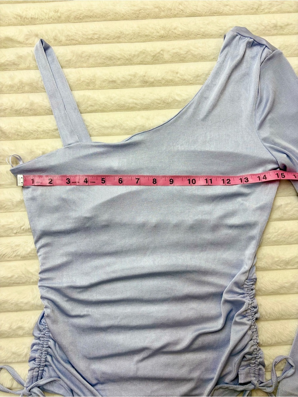 One-Shoulder Lilac Ruched Side Drawstring Top - Picture 5 of 5